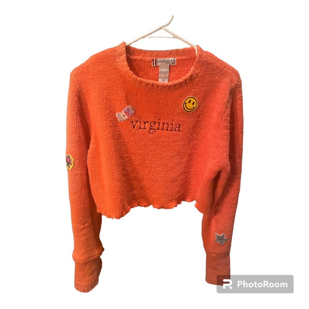 Orange crop top fleece sweat shirt for women. Customized / upcycled item.
